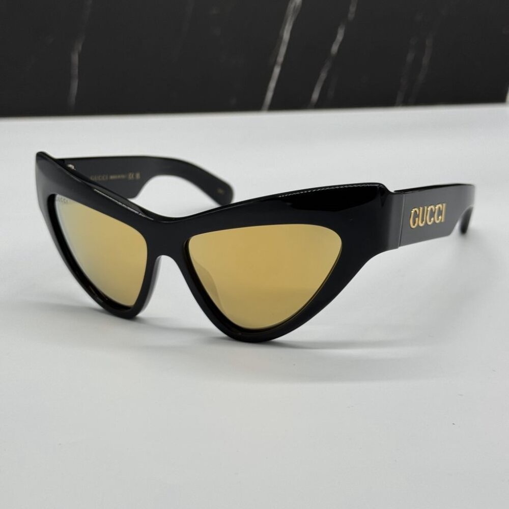 NEW GG1294S 002 GUCCI SUNGLASSES SHINY BLACK GOLD CAT EYE WOMEN EYEWEAR GUCCI - Picture 5 of 13